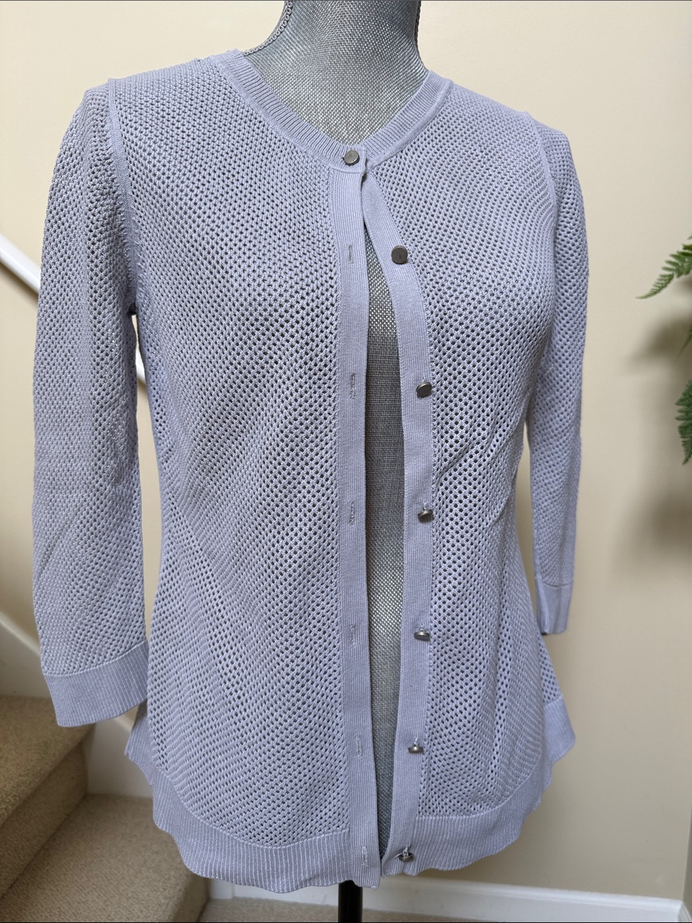 Coldwater Creek Light grey button front Open-Knit Cardigan Sweater.